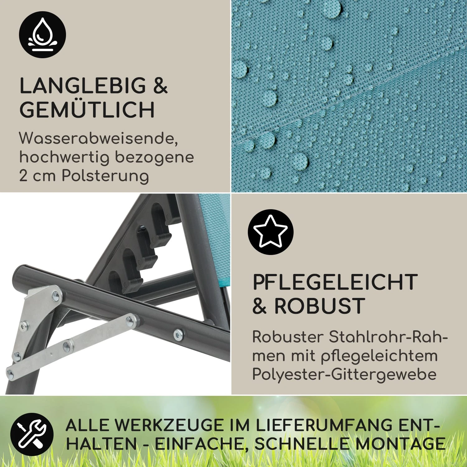 Amalfi Sonnenliege 70 X 37 X 200 Cm Sonnenblende 5-stufige Rückenlehne Stahlrohr Witterungsbeständig 5 Amalfi Sonnenliege 70 X 37 X 200 Cm Sonnenblende 5-stufige Rückenlehne Stahlrohr Witterungsbeständig – Bild 3