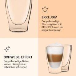 DUOS Doppelwandiges Glas | Thermoglas | 310 Ml | Trinkglas | Espressoglas, Teeglas, Shotglas | Für Heiße Und Kalte Getränke | Borosilikatglas| Hitze- Und Kältebeständig | Handgemacht | Spülmaschinenfest | Schwebe-Effekt -Einrichtungsgeschäft 10040364 de 0006 logo