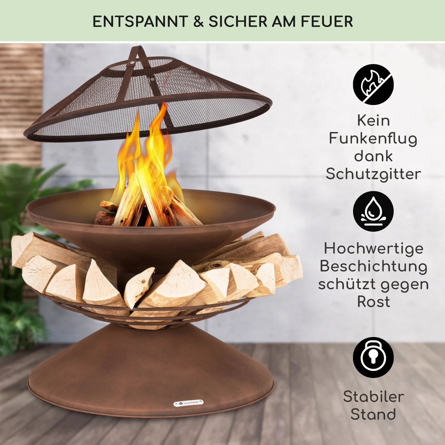 Aguilera Feuerschale Mit Grill Ø 65 Cm Holzlager Stahl 5 Aguilera Feuerschale Mit Grill Ø 65 Cm Holzlager Stahl – Bild 3