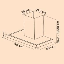 Alinea 90 Dunstabzugshaube 90cm Wandhaube WiFi A++ 500m³/h Touch -Einrichtungsgeschäft 10041174 yy 0011 dimensions