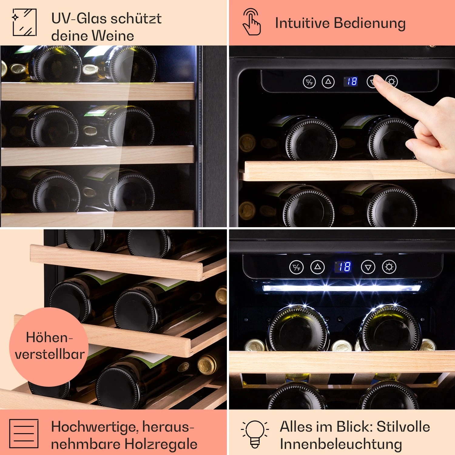 Vinovilla 29 Built-In Weinkühlschrank 81 L / 29 Fl. 1 Zone Glastür Edelstahl 7 Vinovilla 29 Built-In Weinkühlschrank 81 L / 29 Fl. 1 Zone Glastür Edelstahl – Bild 5