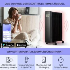 Sanford Smart Ölradiator 2500 W Leistung Wochentimer LED-Display Touch-Panel Klarstein-App -Einrichtungsgeschäft 10041358 de 0003 usp