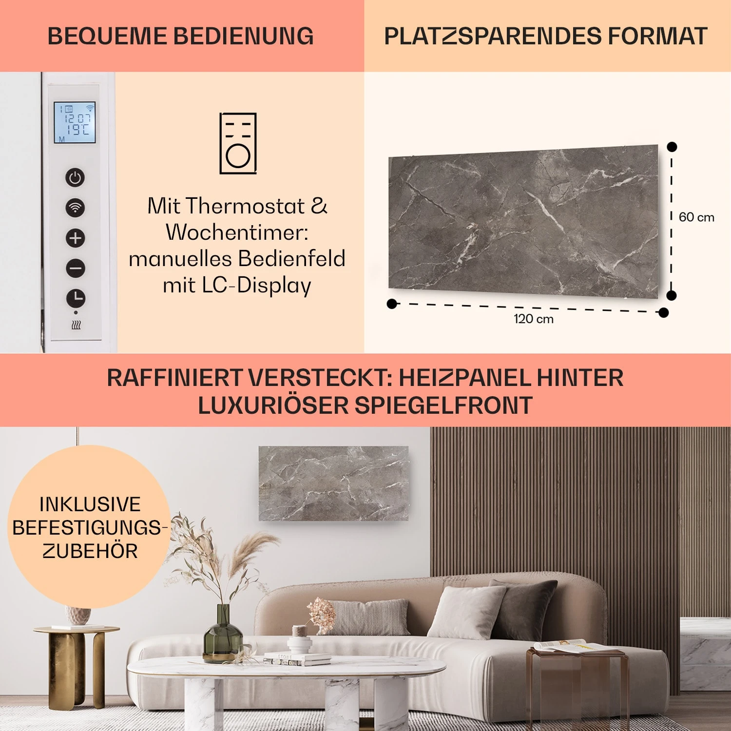 Wonderwall Santorini Smart Infrarot-Heizung 120x60cm 1000W Wochentimer IP24 8 Wonderwall Santorini Smart Infrarot-Heizung 120x60cm 1000W Wochentimer IP24 – Bild 6