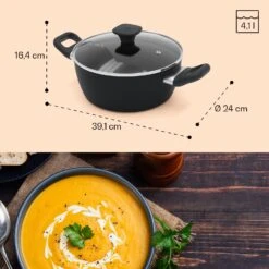 Noto Endurance Kochtopf Ø24cm Geschmiedetes Aluminium Deckel Induktion PTFE-Antihaftbeschichtung -Einrichtungsgeschäft 10045007 yy 0009 dimensions