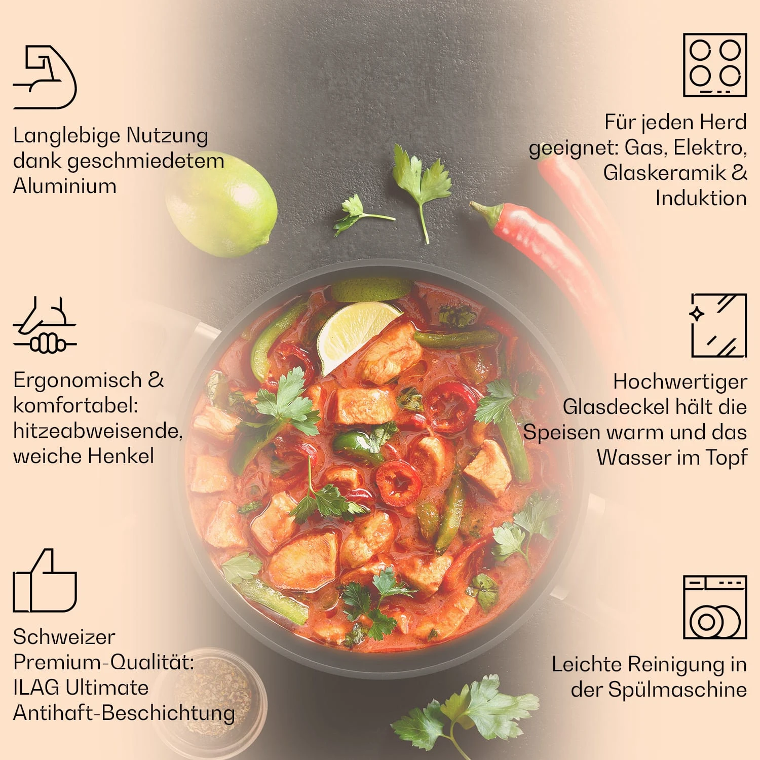 Noto Endurance Kochtopf Ø28cm Geschmiedetes Aluminium Deckel Induktion PTFE-Antihaftbeschichtung 4 Noto Endurance Kochtopf Ø28cm Geschmiedetes Aluminium Deckel Induktion PTFE-Antihaftbeschichtung – Bild 2