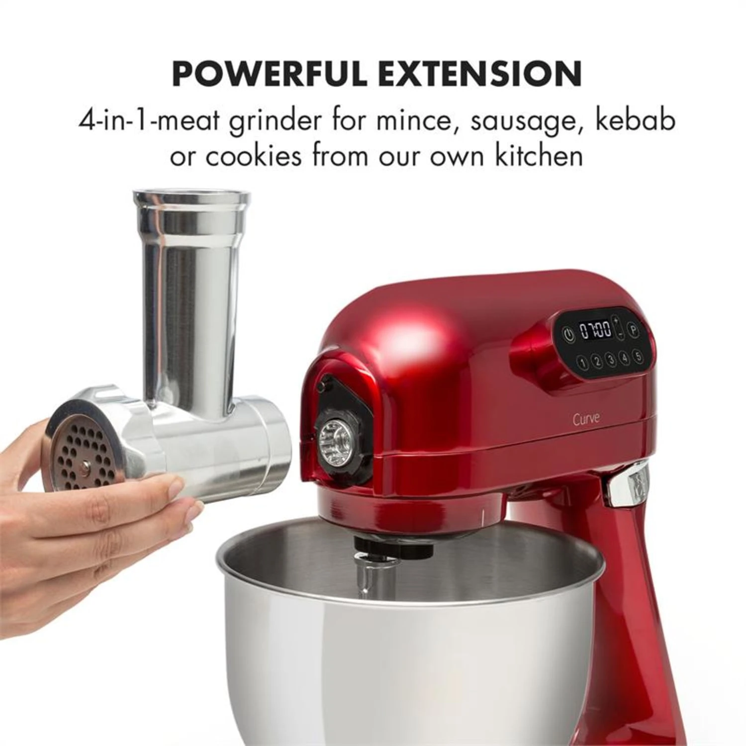 Curve Plus Küchenmaschinen-Set | 5l | 4-in-1 Fleischwolf | Rot – Bild 6