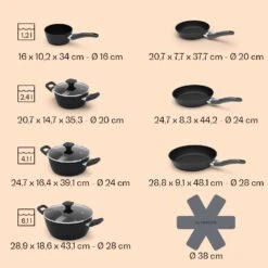 Noto Endurance Topf- Und Pfannenset Geschmiedetes Aluminium Ergonomische Griffe Glasdeckel Filz -Einrichtungsgeschäft 60003055 yy 0009 dimensions